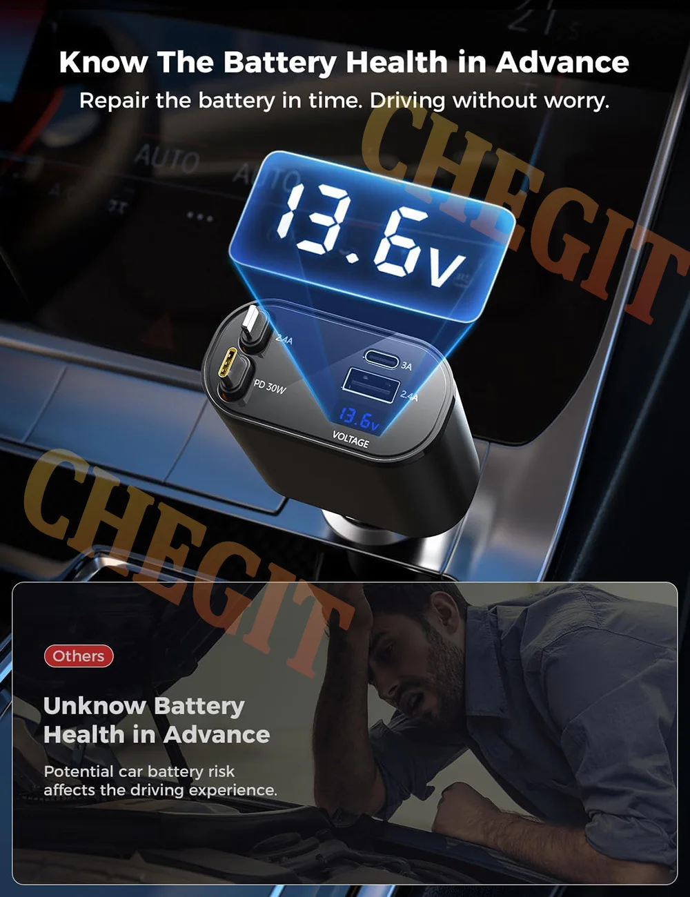 5 in 1 120W Car Charger Retractable Car Cigarette Lighter Adapter USB Type C Fast Charger Cable For IPhone Xiaomi Huawei Samsung