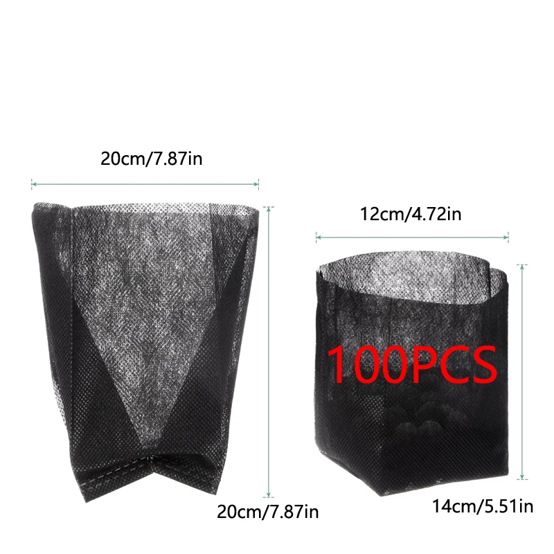 100-Piece Eco-friendly Non-Woven Fabric Seedling Bags-Thickened, Black Planting Pots For Flowers & Trees, Ideal For Green