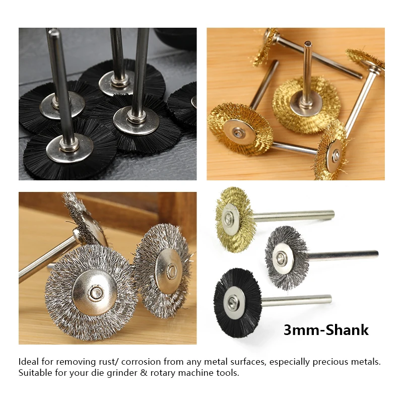 Wire Wheel Brush Set 22mm Steel 20pcs For Metal Polishing 3.0mm Shank Rotary Brush For Dremel Rotary Tool