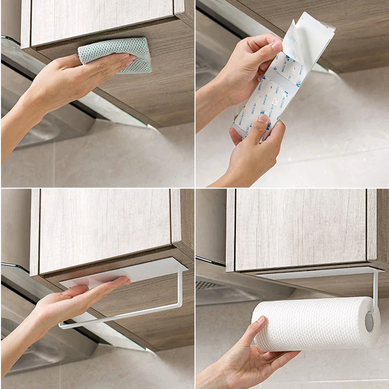 Paper Holders Non Perforated Paper Towel Holder Toilet Hanger Roll Holder Fresh Film Storage Wall Mounted Kitchen Racks