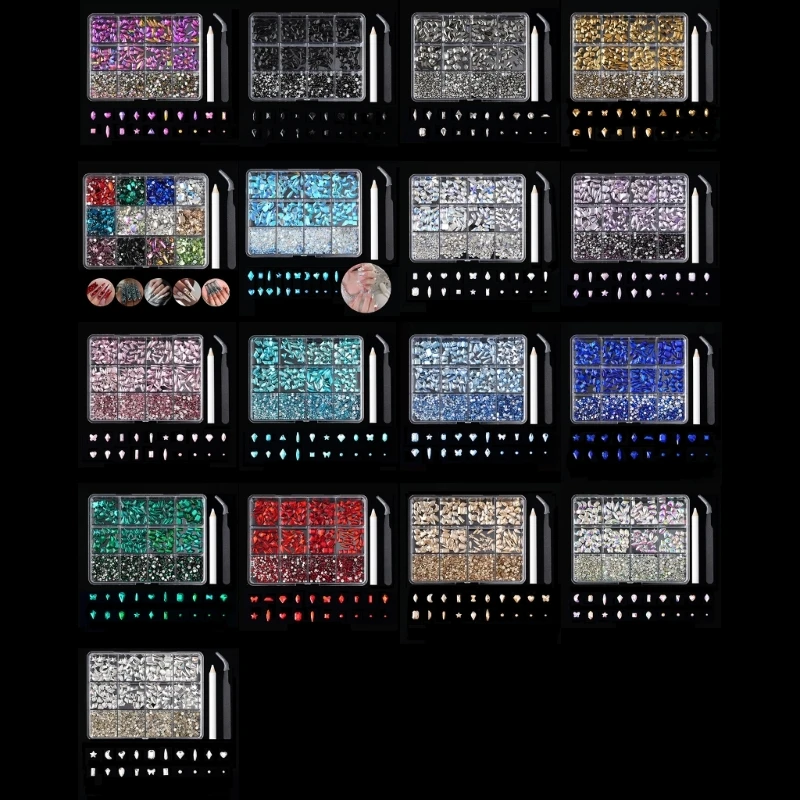 

12 Grids Flat Back Crystal Rhinestones Nails Decoration R3MF