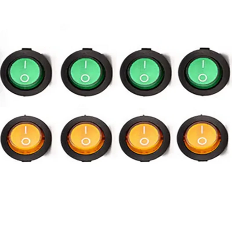 8-Pack Red LED Round Rocker Switches - Heavy-Duty On/Off Snap Design
