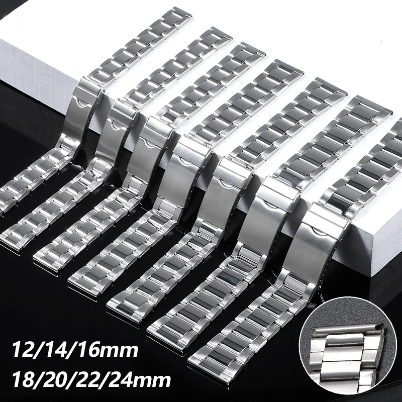 Elegant Stainless Steel Watch Bracelet with Folding Buckle - Durable Metal Strap Wristband Accessory