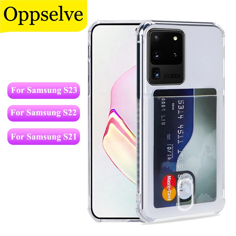 

Luxury Card Slots Holder Clear Case For Samsung S23 S22 S21 FE S20 Plus Ultra S10 S9 S8 Note 10 Pro A91 A51 Soft Silicone Shell