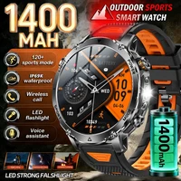 Nouvelle Montre Connectée Militaire 2026 pour Hommes avec Batterie 1400mAh, Lampe Torche Extérieure, Étanchéité 10ATM, Moniteur de Fréquence Cardiaque, Appel Bluetooth et Bracelets Sportifs 1