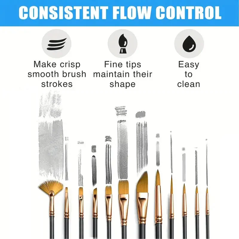 12PCs Bristle Brush Set Nylon Flat Brushes Watercolor Brushes Oil Paint Brush for Artists Amateur Acrylic Painting Art Supplies 4