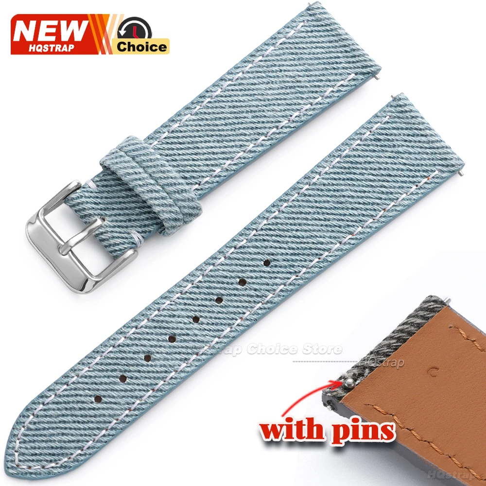 Versatile Nylon Denim Watch Strap with Leather Canvas Accents