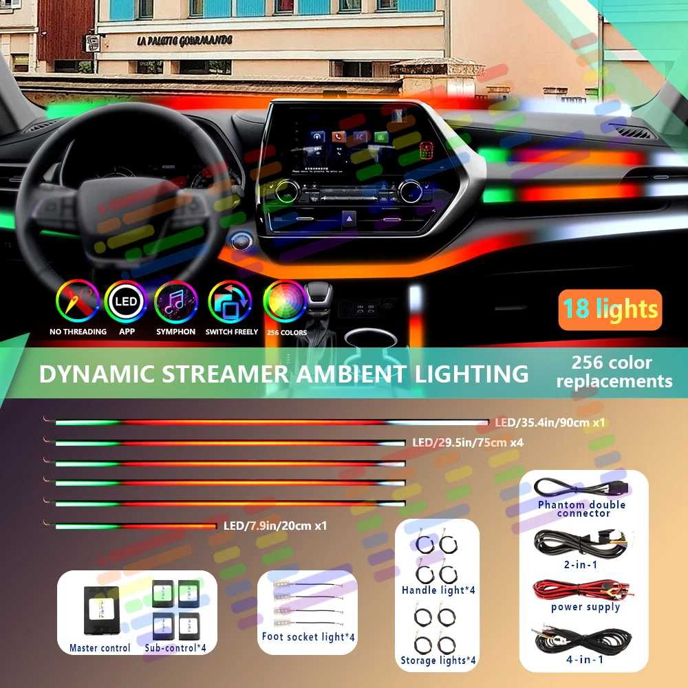 LED 램프 주변 조명, 자동차 심포니 풀 유니버설 장식, 분위기 램프, 64 RGB 다채로운 스트리머 레인보우 앱 제어
