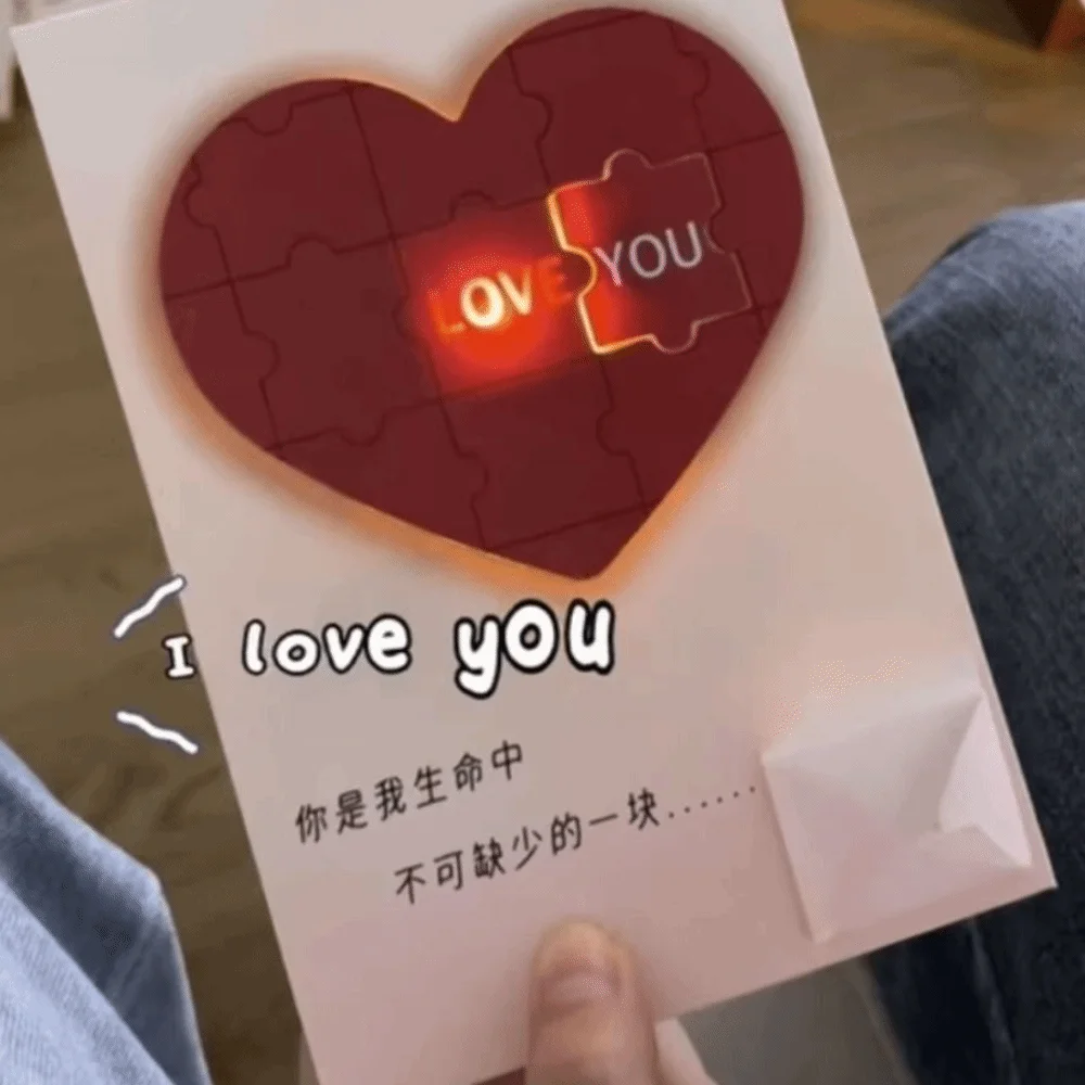 Romantic Love Puzzle Postcard Puzzle Recording Surprise Valentine's Day Gift Funny with Envelope Voice Message Card
