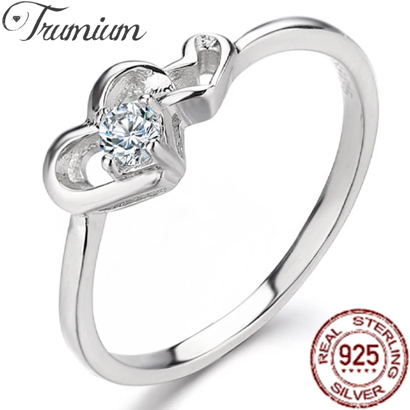 

Trumium 925 Sterling Silver Hollowed-out Heart Shape Rings for Women Fashion Love Zircon Engagement Wedding Bands Jewelry