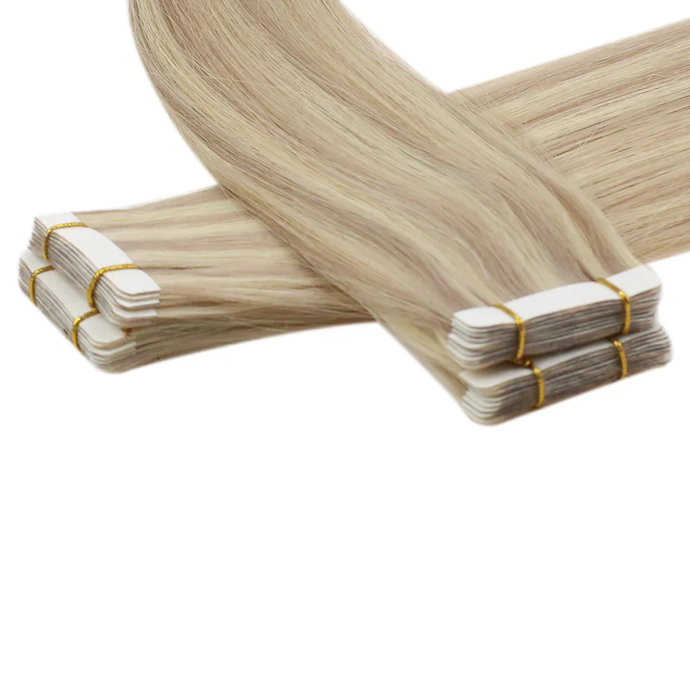 LaaVoo Invisible Tape in Hair Extensions For Women 25G&50G 12 Months Real Straight Human Hair Virgin Seamless Tape in Skin Weft