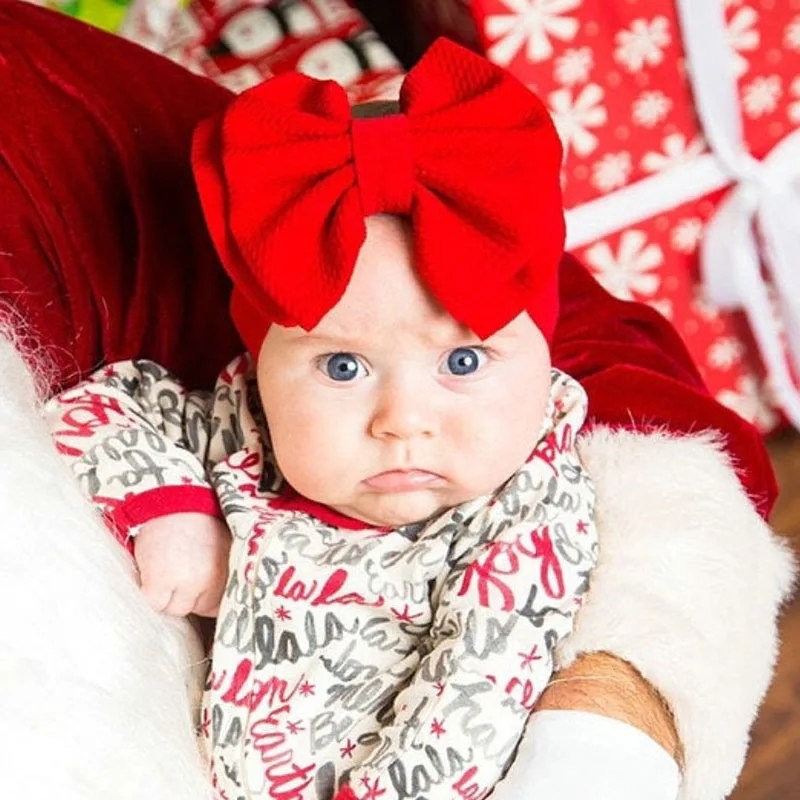 

3Pcs/Set Cute Big Bow Baby Headband Solid Color Floral Heart Printed Elastic Turban For Girls Kids Baby Accessories Headwear
