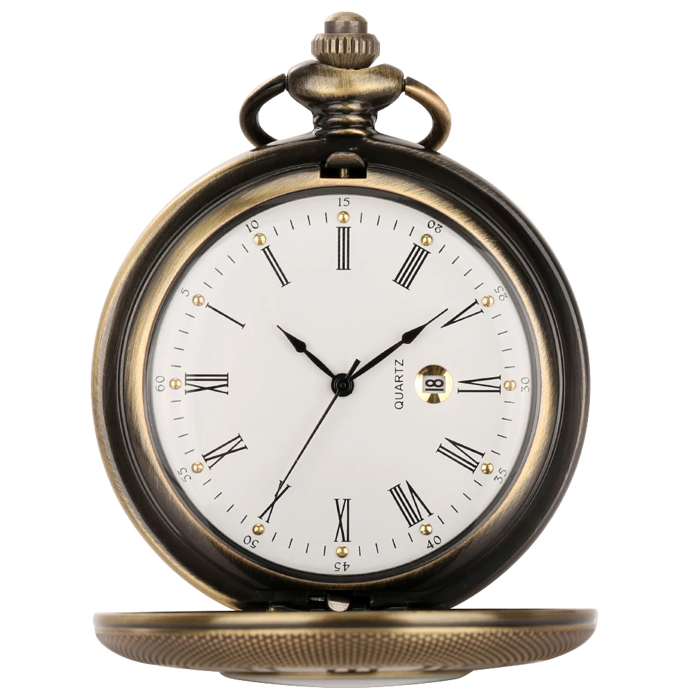 Orologio da tasca con data orologi da tasca al quarzo con numeri romani minimalisti con calendario orologi pendenti per coppie neri/oro/argento/bronzo