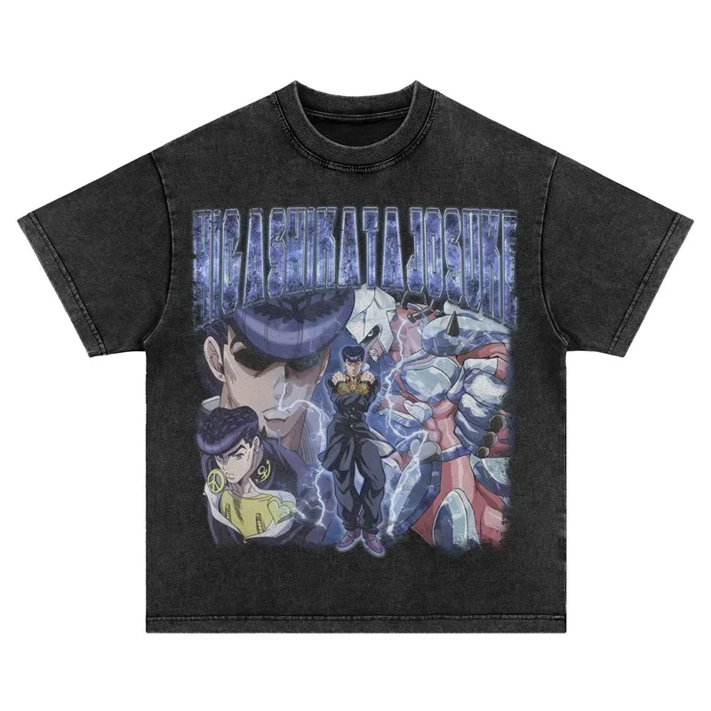 Vintage Washed JoJo's Steel Ball Run Streetwear T-Shirt - Anime Manga Gyro Zeppeli Design in Cotton