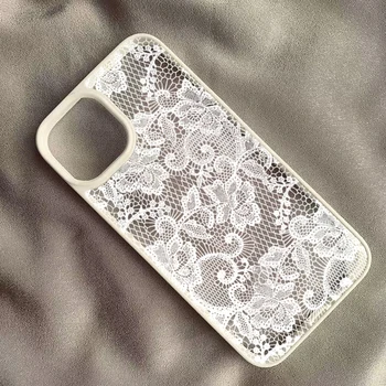 Custodia Protettiva Vintage Bianca in Pizzo Floreale per iPhone 17 16 15 14 11 12 13 Pro Max 16E 17Air X XR XS 7 8 Plus SE 2022