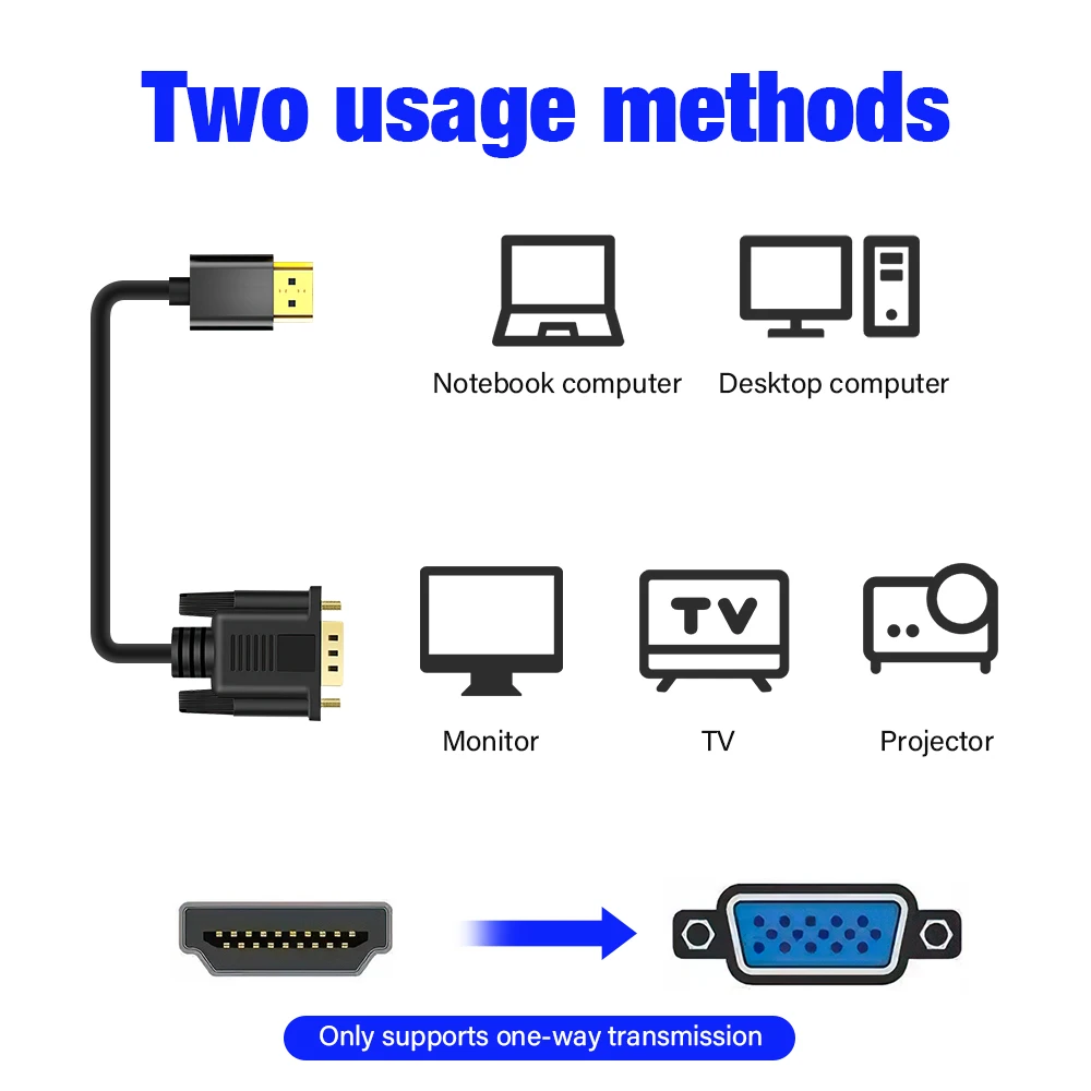 High-Definition HDMI to VGA Cable Converter Adapter – Multiple Lengths Available
