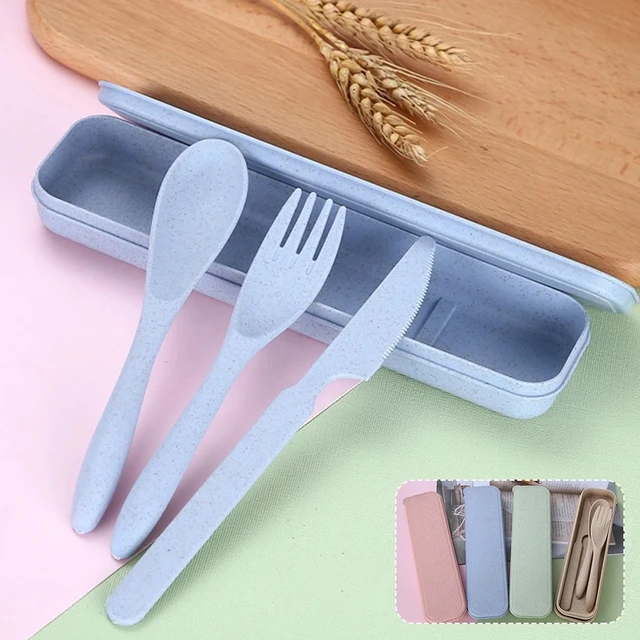 Reusable Travel Utensils Set with Case, 4 Sets Wheat Straw Portable Knife  Fork Spoons Tableware, Eco-Friendly BPA Free Cutlery for Kids Adults Picnic