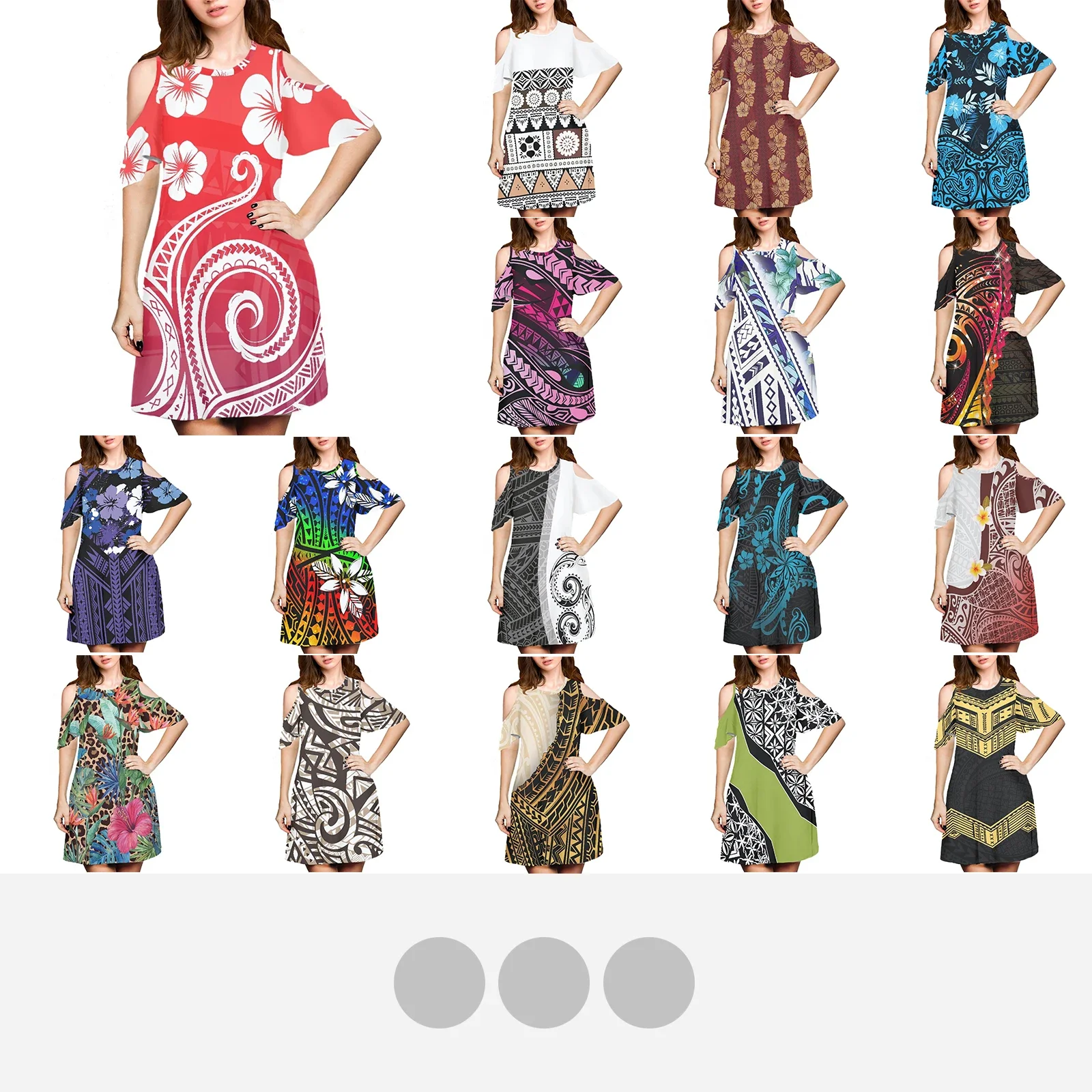 

Women's Vintage Off-the-Shoulder Comfortable Party Dress, Polynesian Tribal Samoan Totem, Tattoo, Samoa Prints, O-Neck, Elegant