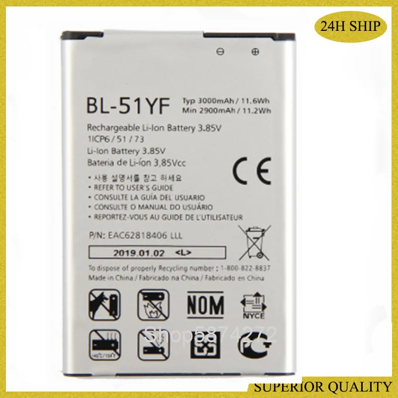 

10 шт. Аккумулятор для LG G4 H810 BL-51YF H811 H819 H815 H818 VS999 F500 F500S F500K F500L V32 US991 VS986 LS991 G Stylo BL 51YF Новый