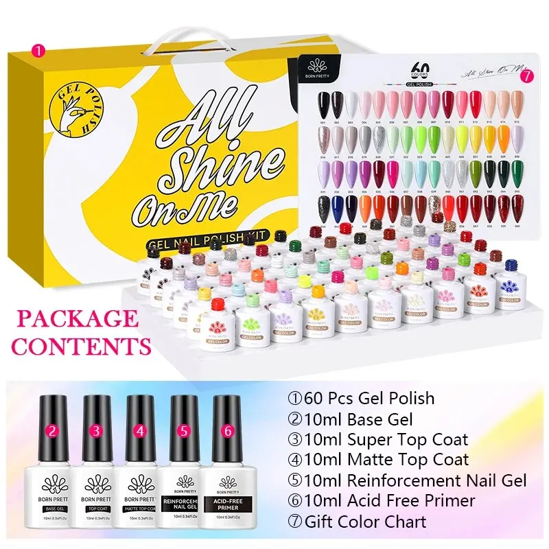 BORN PRETTY    Ʈ, ɼ  ٴϽ, ݿ , UV LED   ٴϽ, 60 , 10ml, 5 