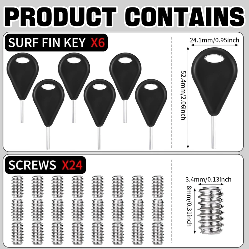Surfboard Screws Universal Hexagon Surf Fin Key Surfboard Fin Key Replacement 24 Pcs Screws 6 Pcs