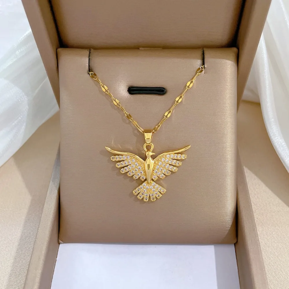 Aesthetic Phoenix Phoenix Pendant Necklace Stainless Steel Golden Versatile Clavicle Chain Phoenix Wings Necklace Woman