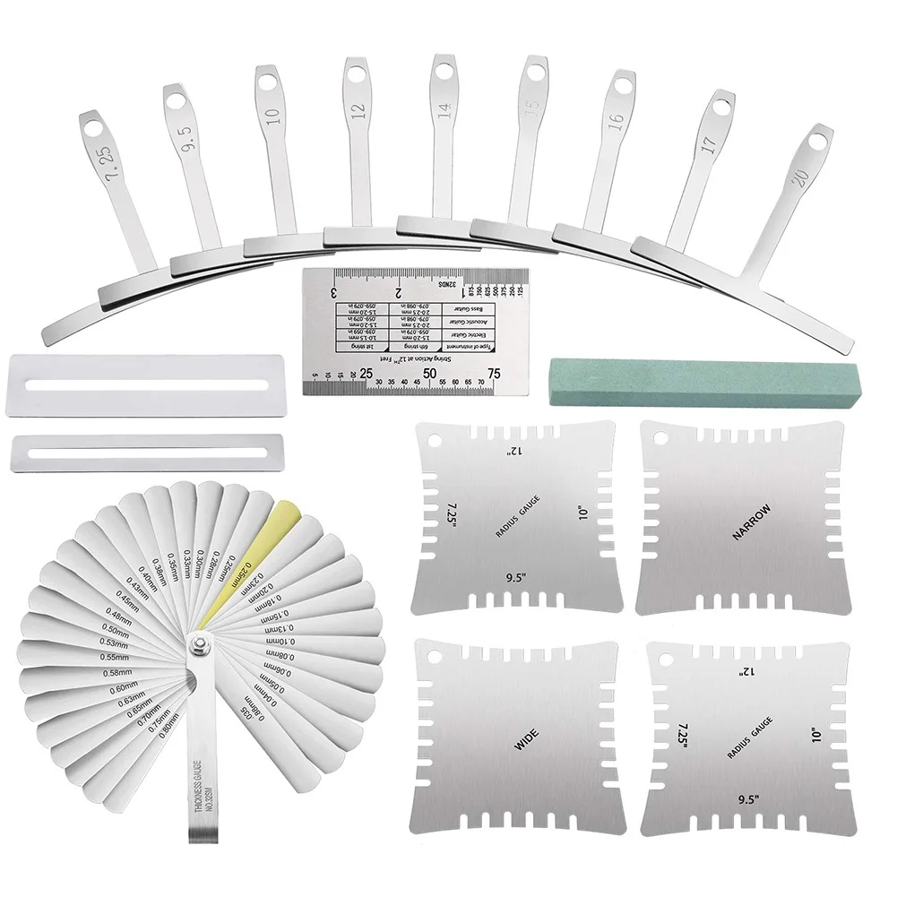 

18PCS Guitar Luthier Tools Set Guitar Radius Gauge String Action Ruler Gauge Feeler Gauge for Guitar Bass Setup Parts