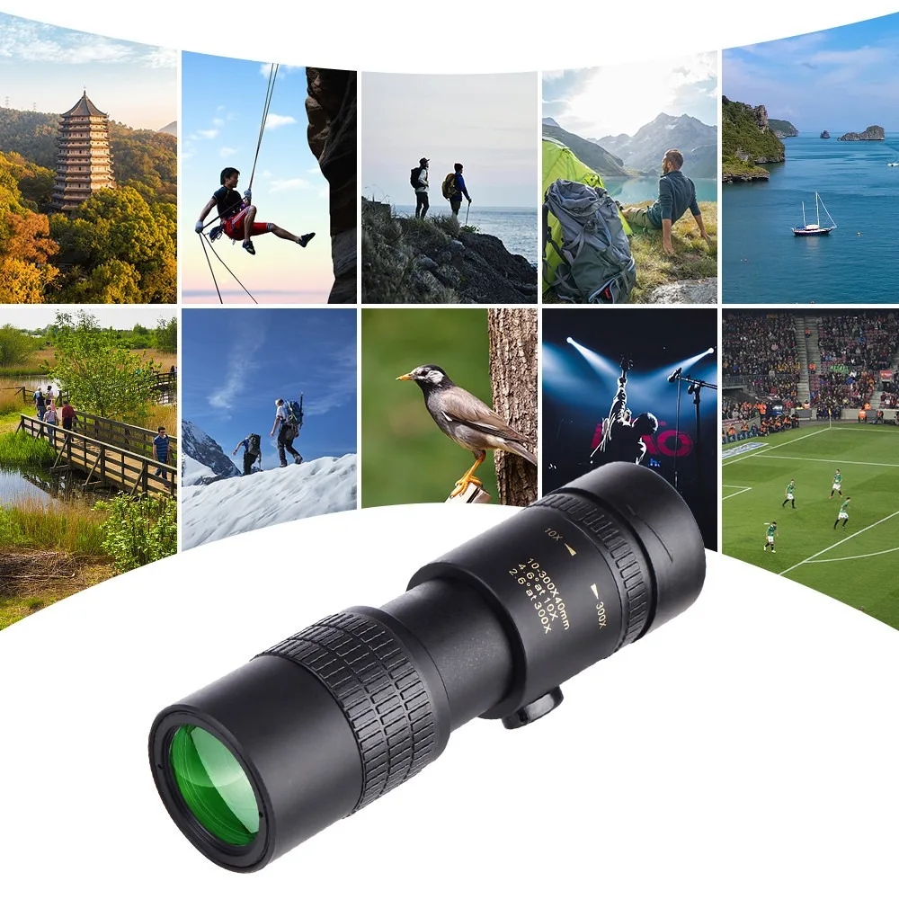 야외용 10-300x40 줌 렌즈 스핀 단안경 전문 장거리 망원경 휴대폰 사진 촬영용 쌍안경 사냥용