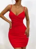 Sexy Women's Backless V-neck Buttocks Wrapped Pleated Tight Fitting Suspender Dress Spring Party 2024 New Model 4