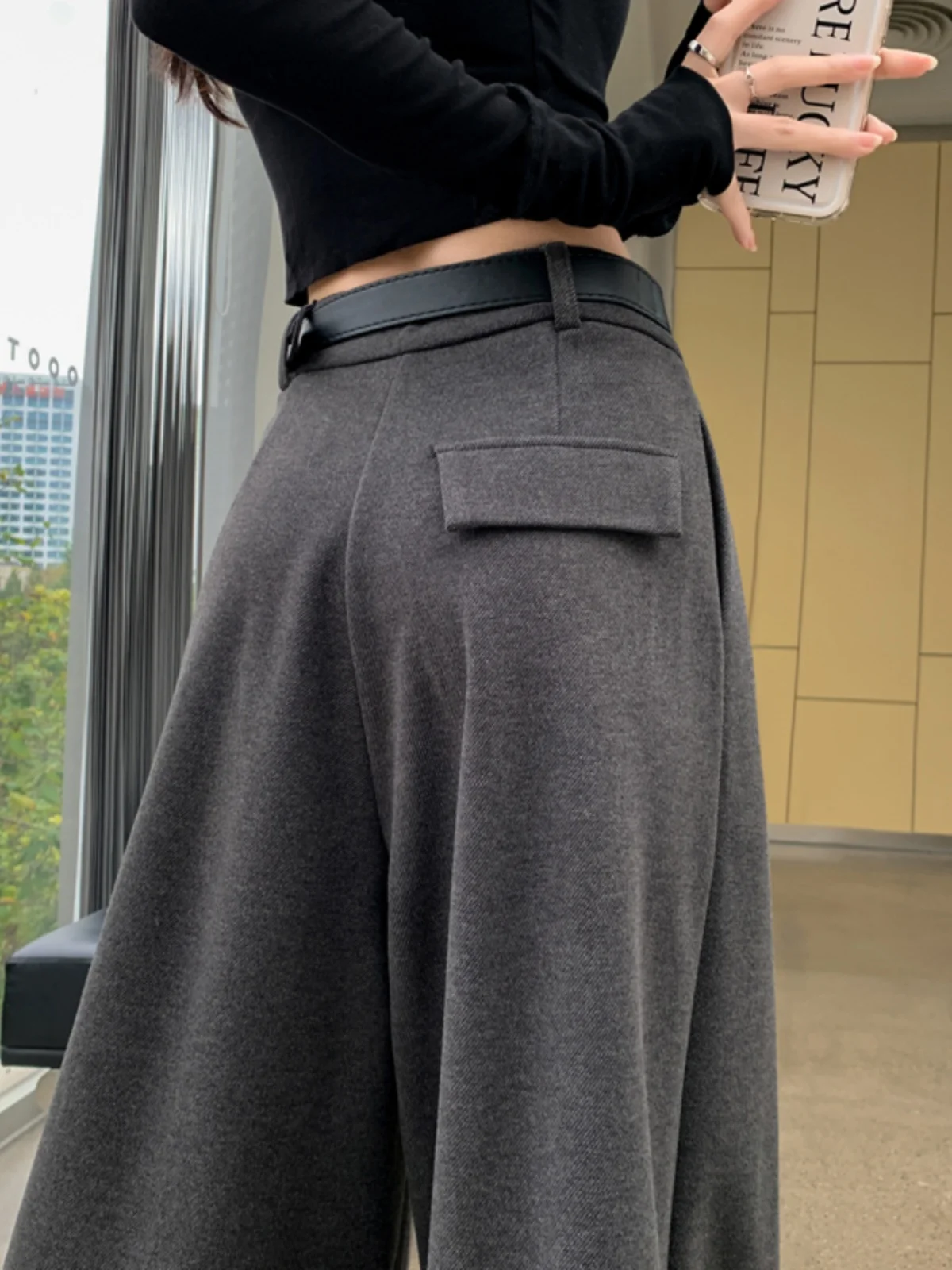 Grey Woolen Wide Leg Pants For Women's Autumn And Winter 2023 New Straight Tube Loose And Slim Drape High Waisted Casual Pants toseek mtb fork full carbon fiber bike 27 5 front fork rigid bicycle fork straight tube white