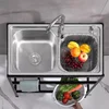 Thickened Stainless Steel Kitchen Sink with Bracket Single Bowl Double Bowl Dish Washing Sink Home Floor Vegetable Washing Basin 3