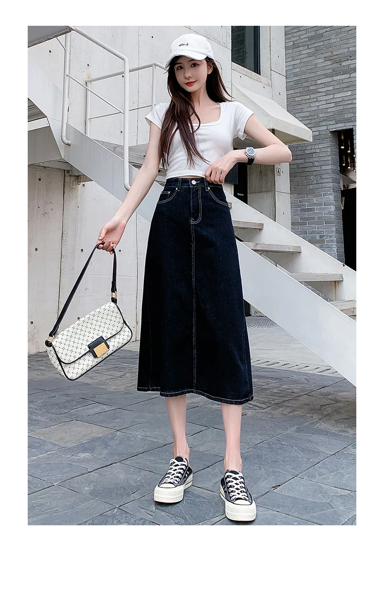 Korean Fashion Temperament Light Blue Denim Skirt 2022 Summer Women'S New High Waist Thin Wrap Hip A-Word Medium Length Skirt purple skirt