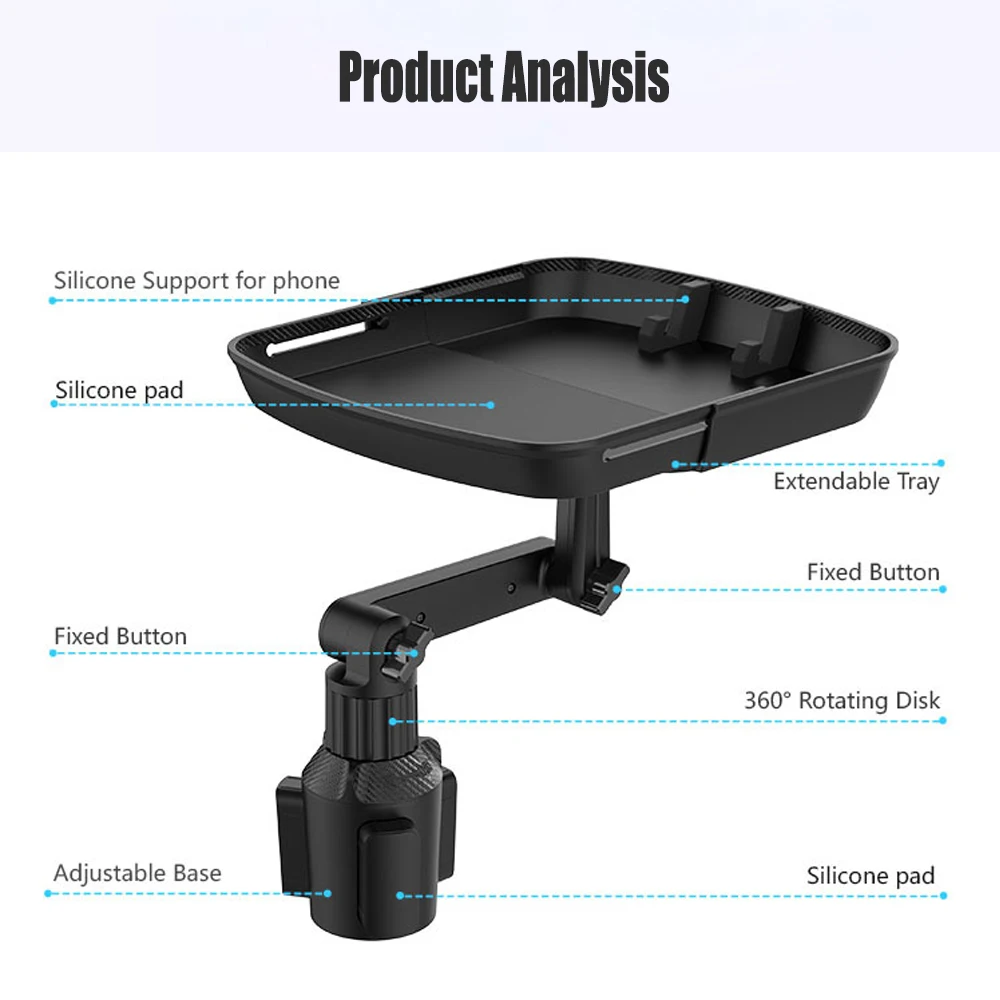 자동차 다기능 접이식 트레이 브래킷 접이식 식탁 음료 홀더 360도 회전 디스크 조절 가능베이스