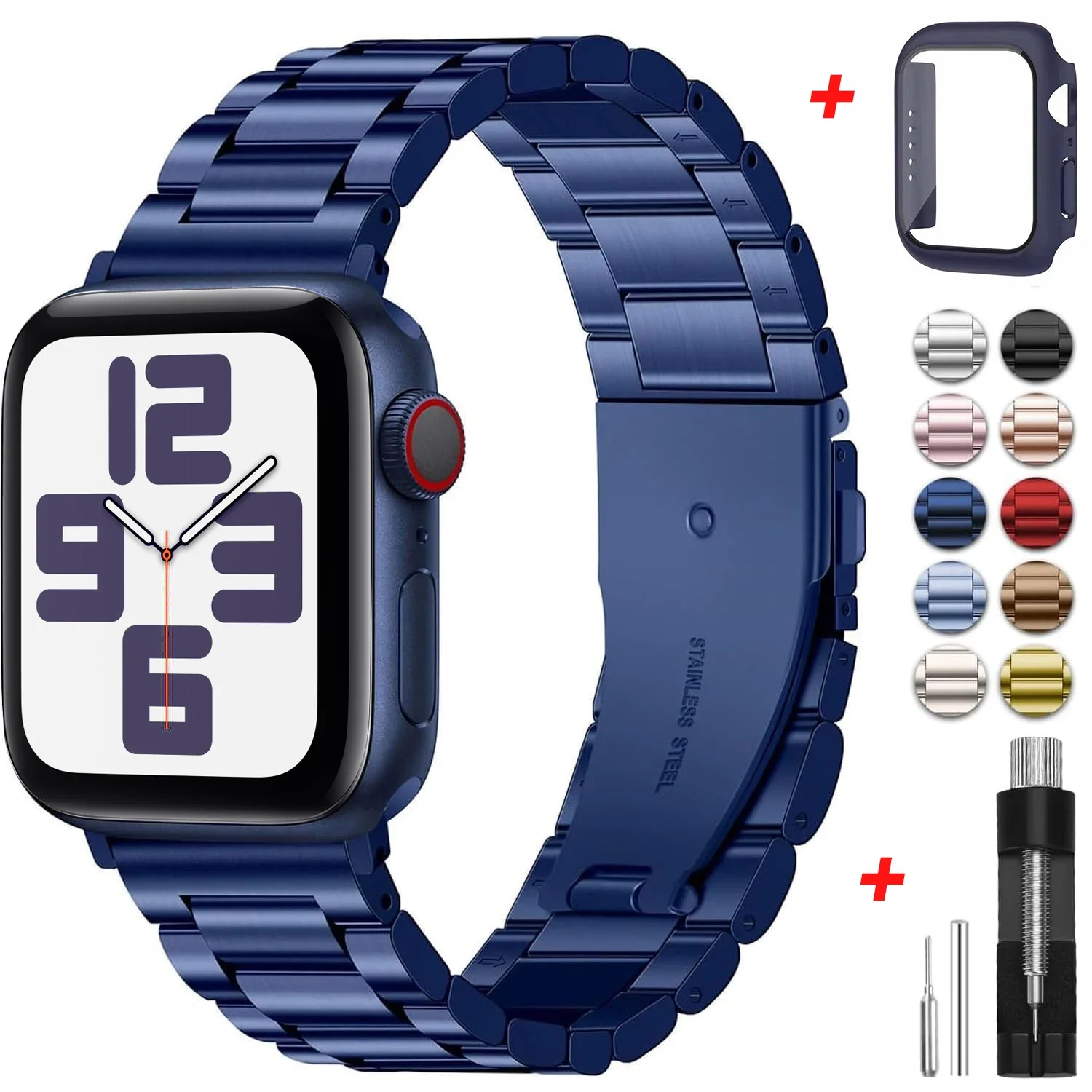 Sleek Metal Watch Band with Protective Case