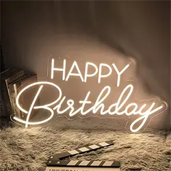 Radiant Happy Birthday LED Neon Sign - Vibrant Decorative Light for Celebrations and Decor (ROSE RED)
