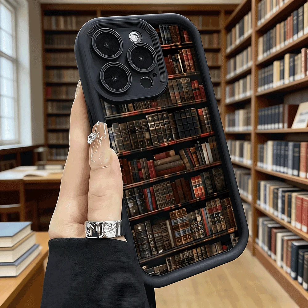 Vintage Bookshelf Design Soft Shockproof Anti-Fall Protective Case