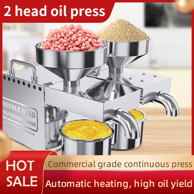 Two Head Double Motor Automatic Electric Intelligent Oil Press Stainless Steel Frying Machine Oil Pressing Cold Hot Extractor