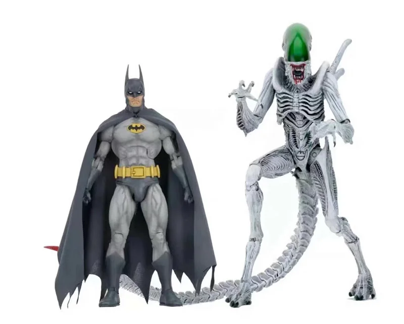 2 uds Anime Batman Superman VS Alien Xenomorph NYCC figura de acción NECA Supermen Batman figura juguetes de modelos coleccionables regalos