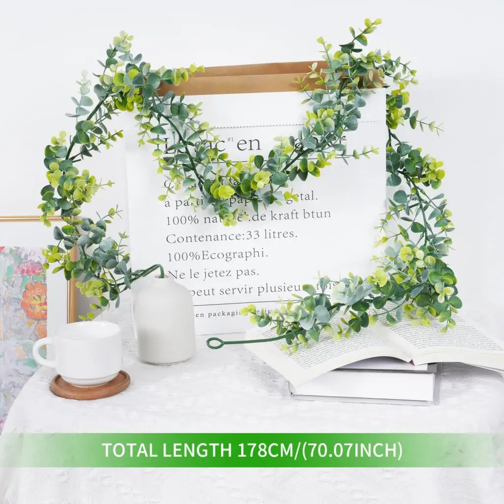 Künstliche Pflanzen, Ranke, grünes Weidenblatt, Seide, Efeu, Wandbehang, Girlande, gefälschter Eukalyptus, Rattan für Zuhause, Hochzeit, Party, Dekoration – Detail 17