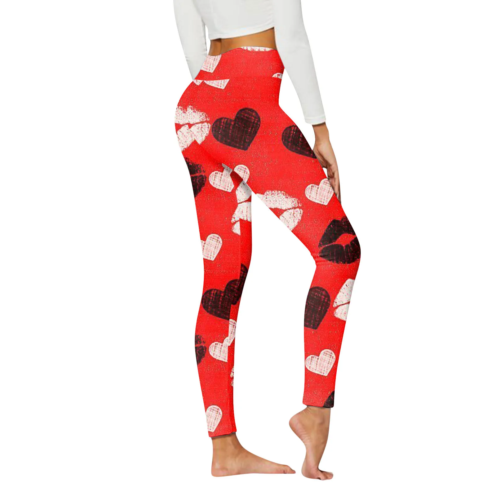 Women Sports Leggings Womens Casual Comfort Pants Heart Print Sports Leggings for Business Outfits
