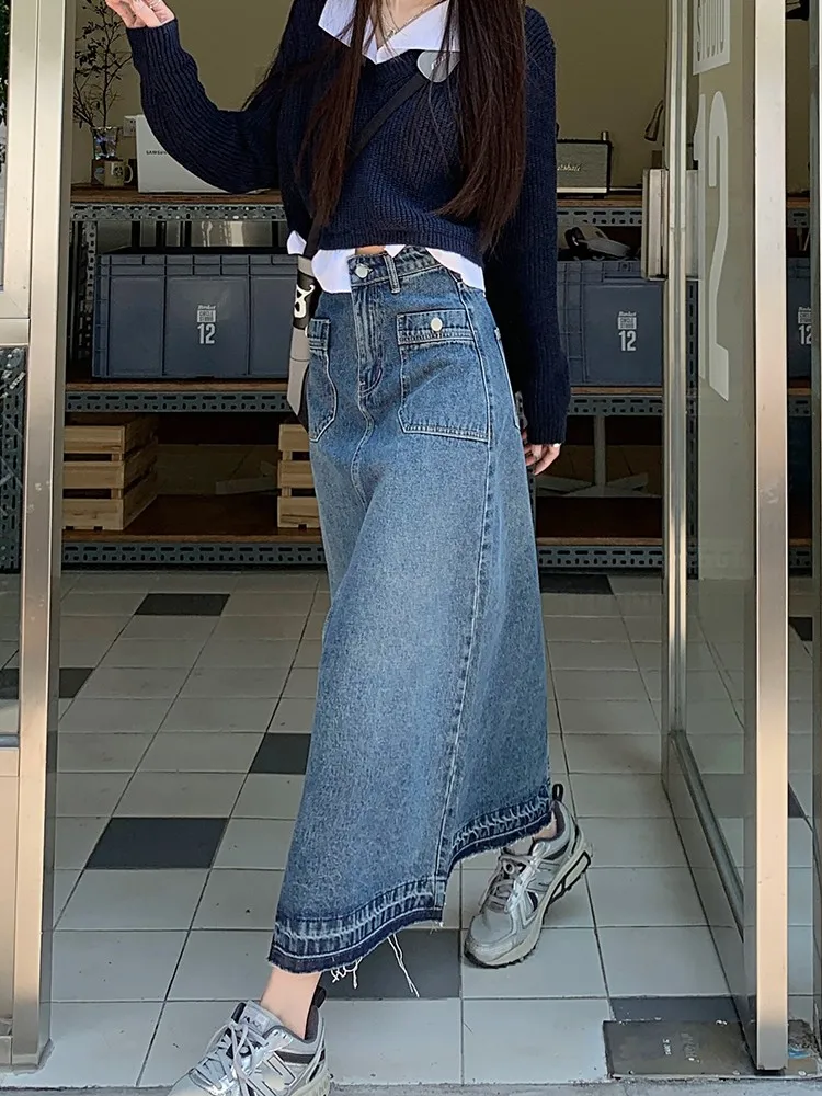 Aliexpress Long Denim Skirt 4xl S-XL Ball Grown Long Denim Skirt