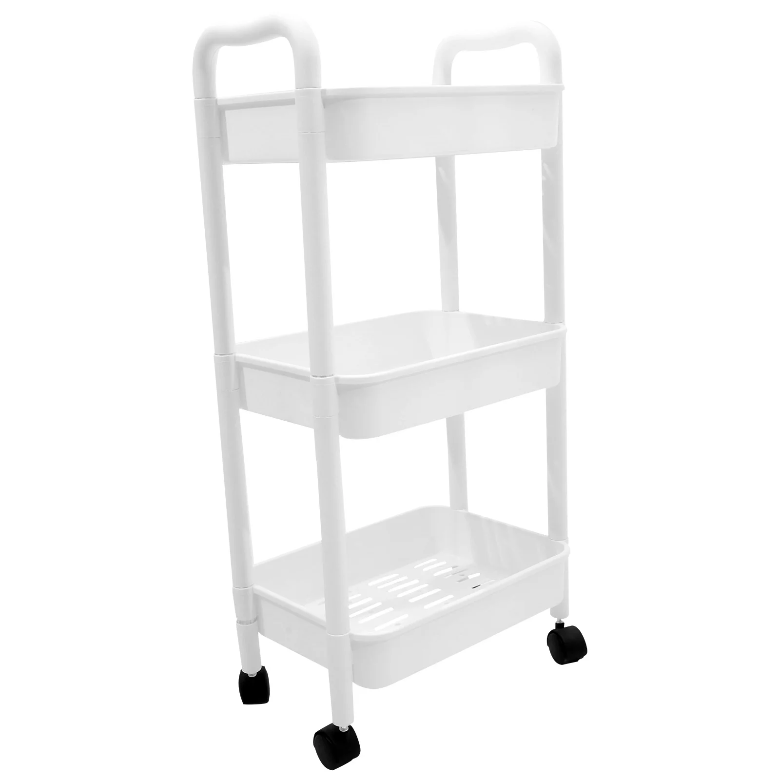 White Two Tier Multi Functional Rolling Cart Kitchen Trolley Mobile Storage Rack Utility Cart On Wheels Bookshelf With