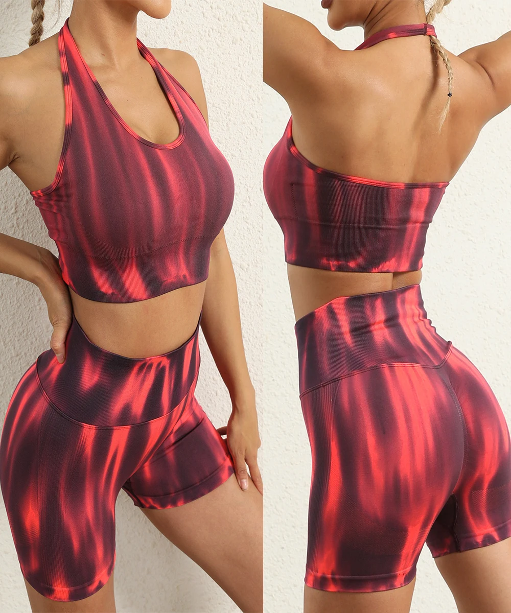 seamless-yoga-set-gym-suits-with-shorts-crop-top-sexy-tie-dyed-fabric-bra-women's-pants-suit-running-workout-outfit-fitness