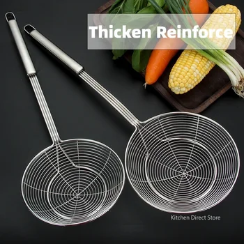 Thicken Reinforce Stainless Steel Fine Mesh Skimmer Spoon Multi-Function Spider Strainer with Long Handle Frying and Straining 1