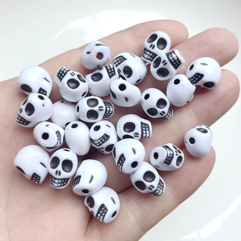 Acrylic Beads Acrylic Craft Beads 30 pieces/batch 9mm * 12mm skull shaped Baeds acrylic loose spacing beads for jewelry making DIY bracelet accessories