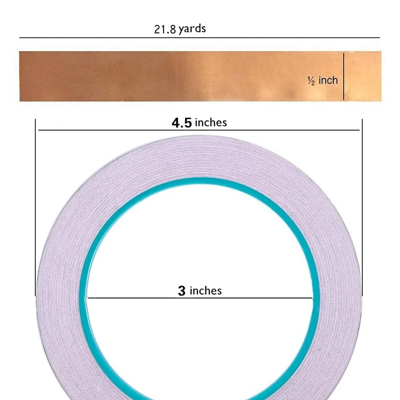양면 전도성 구리 호일 테이프, EMI 차폐, 스테인드 글라스, 납땜, 전기 수리, 0.5 인치 2 개