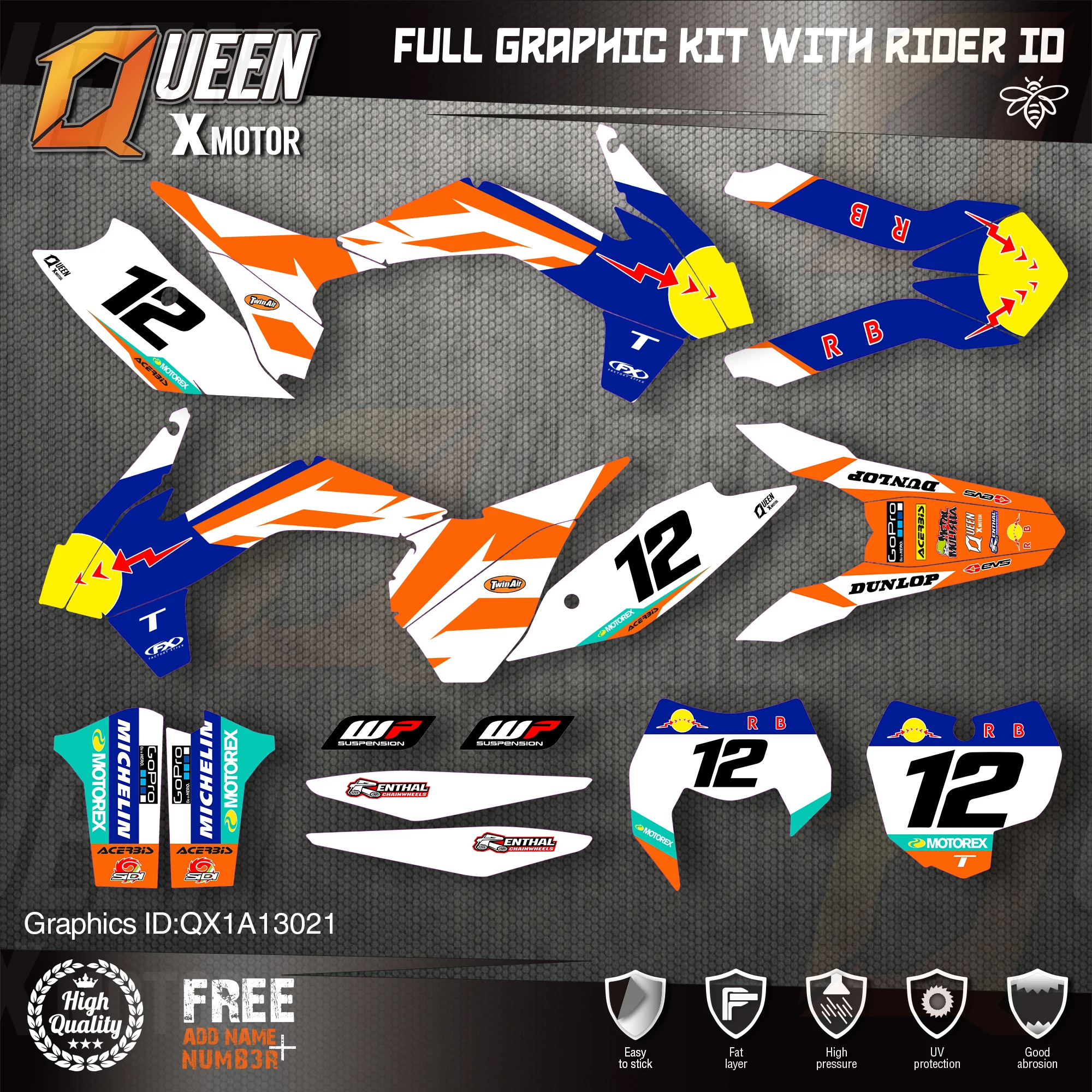 

QUEEN X MOTOR Custom Team Graphics Decals Stickers Kit For KTM 2013 2014 2015 SX SXF , 2014 2015 2016 EXC XC-W EXC-F 021