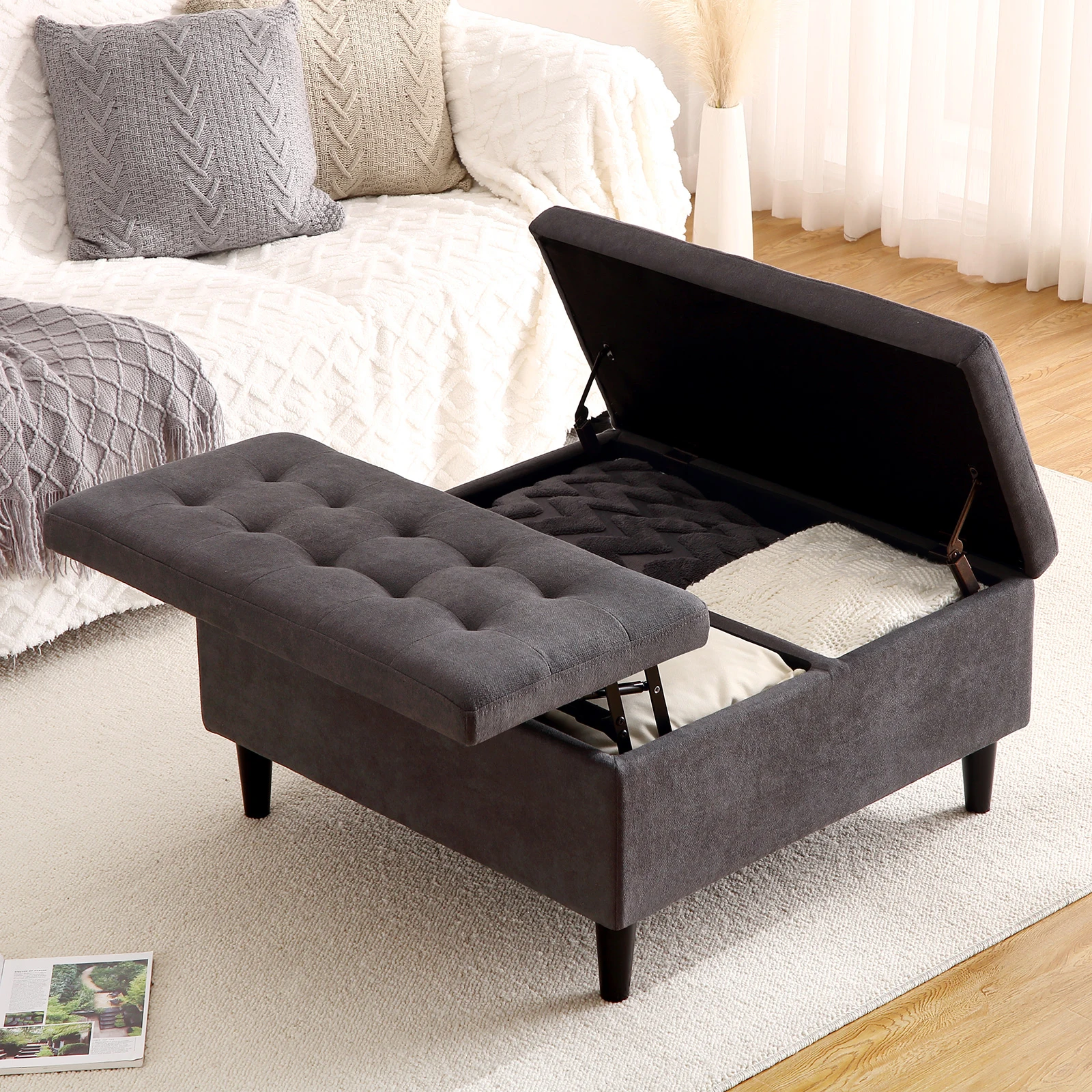 33" Square Storage Ottoman Upholstered Ottoman Coffee Table with Lift Top Cafe Table with Storage for Living Room 3