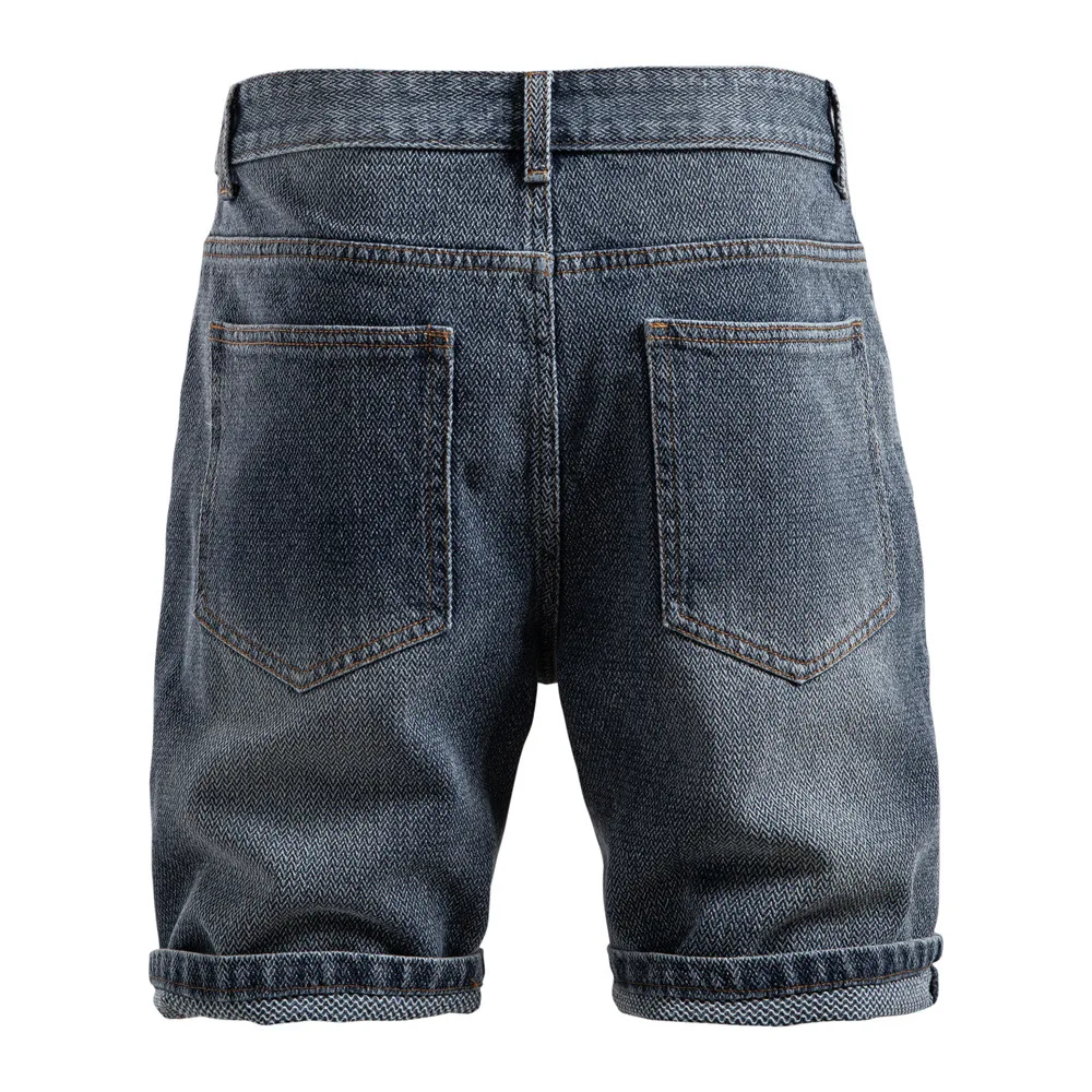 Summer Cross border New Product Men European and American Retro Straight Legged Pentagram Shorts for Men Denim Shorts