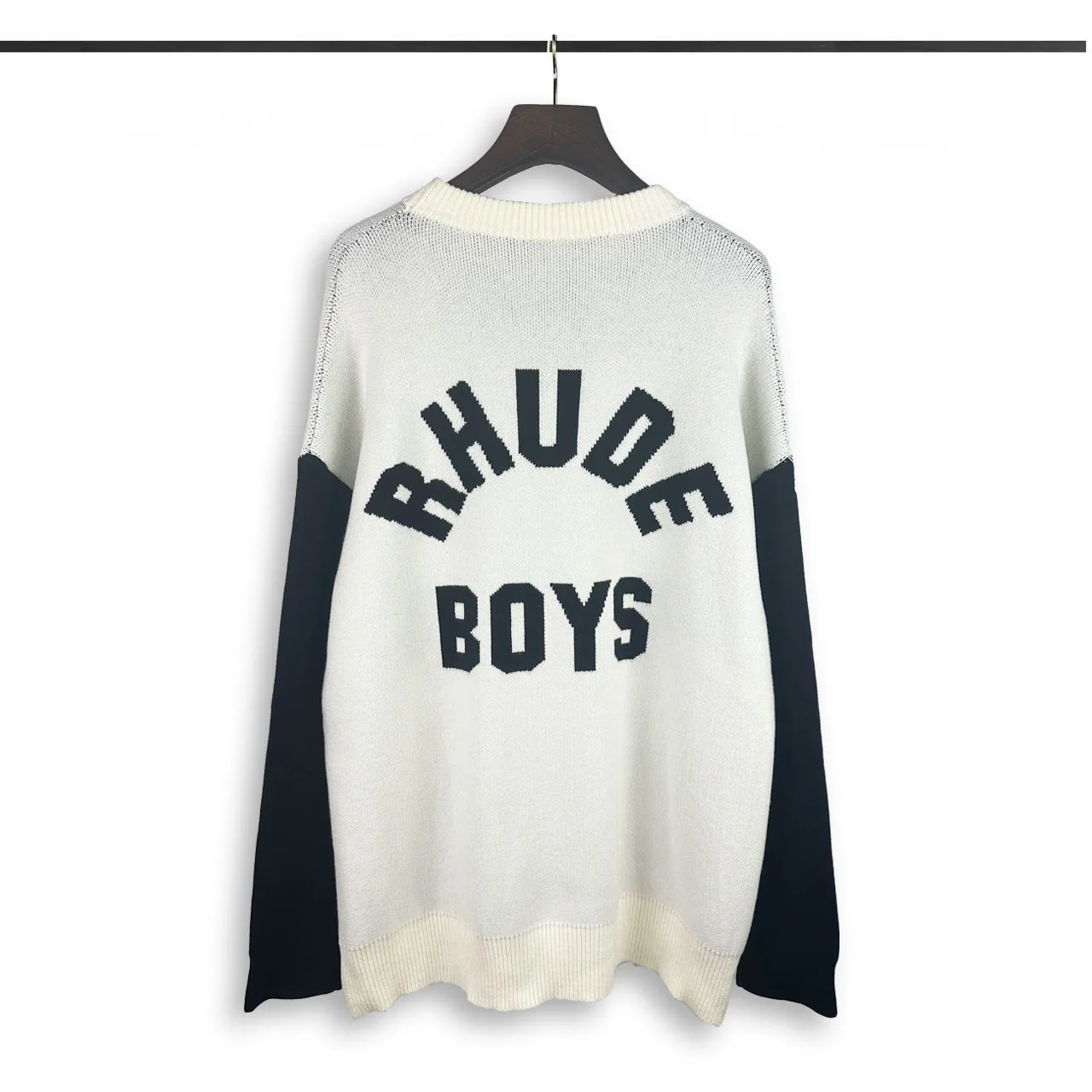 

Winter Jacquard Sweater Men Women 1:1 High Quality White Sweater With Black Sleeves Knit Loose Sweatshirts